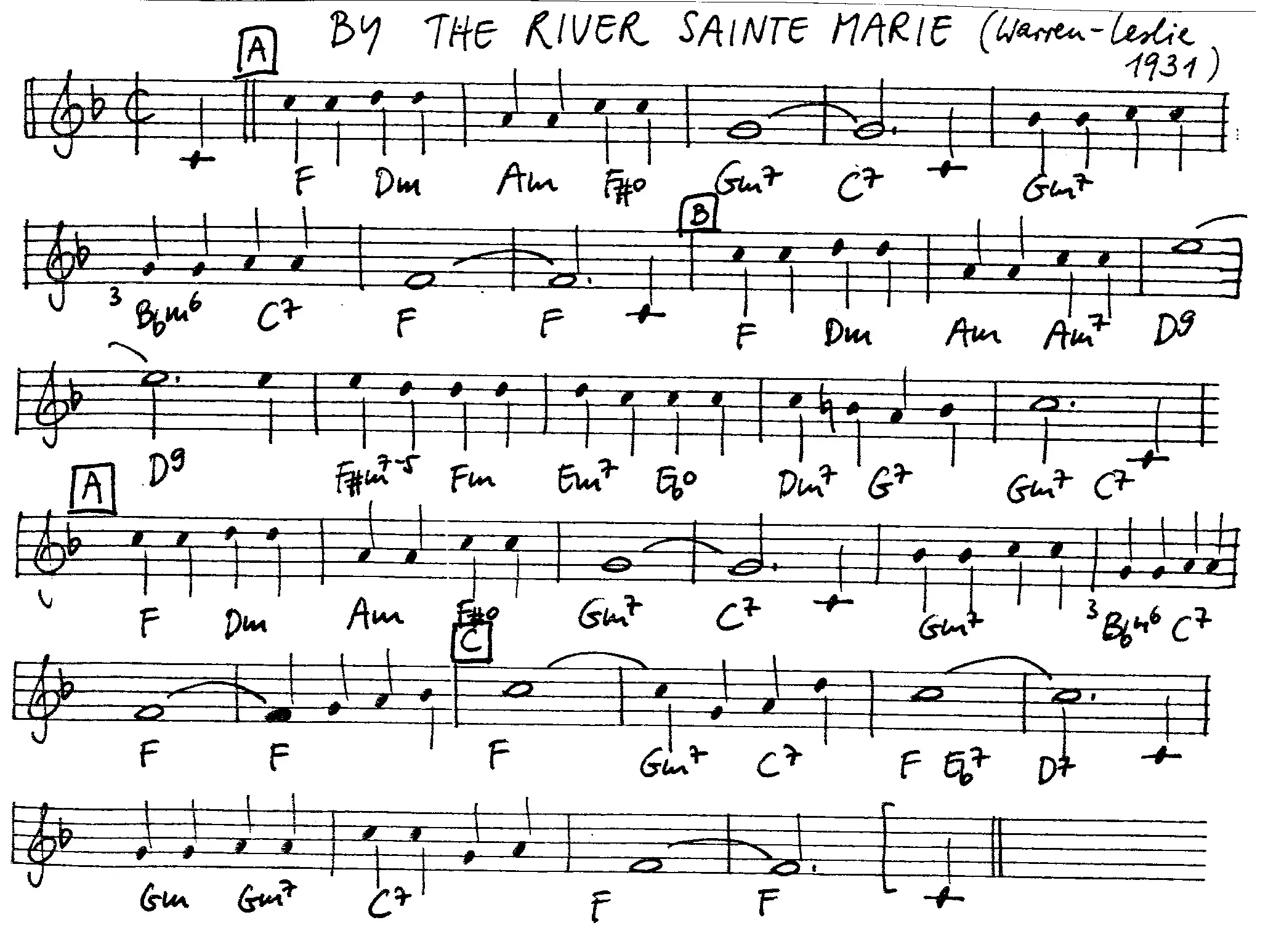by the river sainte marie free jazz leadsheet - Courtesy of the Jungle Jazz Band